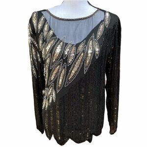 24. Vintage 80’s Black Beaded Silk Top